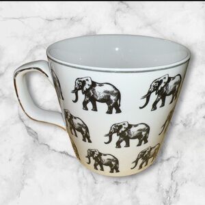 Elephants Print Ceramic Porcelain Coffee Mug Black White Gold Trim